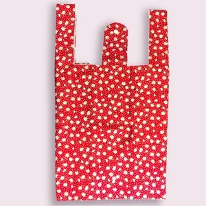 Foldable Grocery Shopping bag, Set of 4 Daisy Red Tote, Market bag, shopper tote